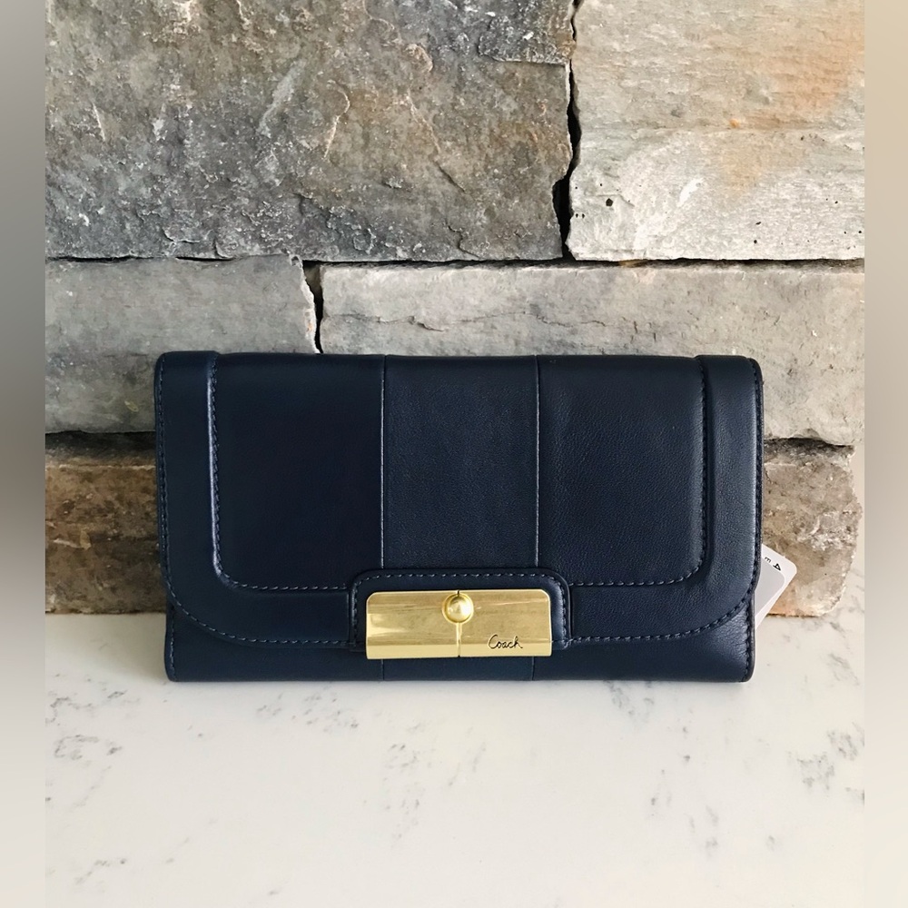 Coach Kristin Leather Checkbook Wallet Marine Blue Dead Stock NWT, Y2K, 45125